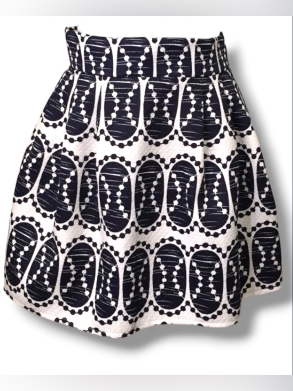 Navy & White Chic Artistic Pattern Circle Skater Skirt